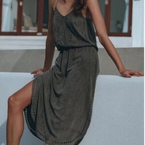 NWT Pampelone Iris Midi Dress Gray w/ Open Back / Embroidered Detail (Size M)